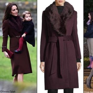 CLUB MONACO burgundy long fur wool coat